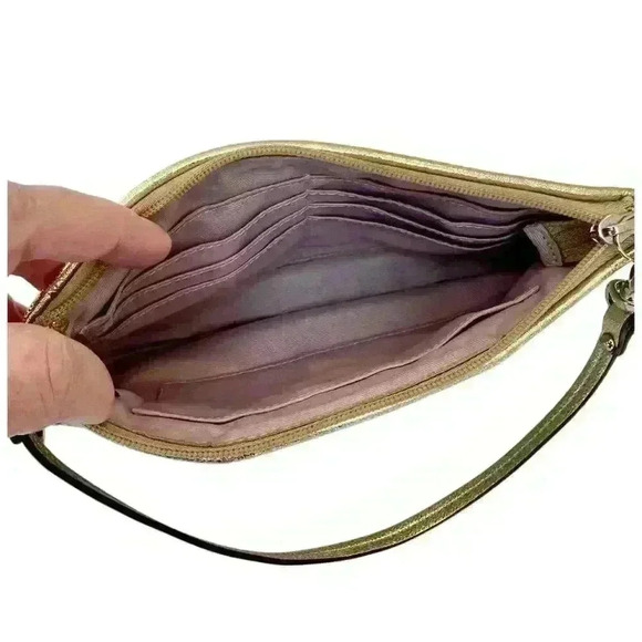 Coach Women's Beige & Pink Plaid Wristlet with Heart Tag - Picture 5 of 6